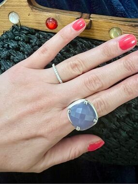 DAVID YURMAN STYLE Sterling Silver Cushion Cut Lavender Chalcedony Cocktail Ring